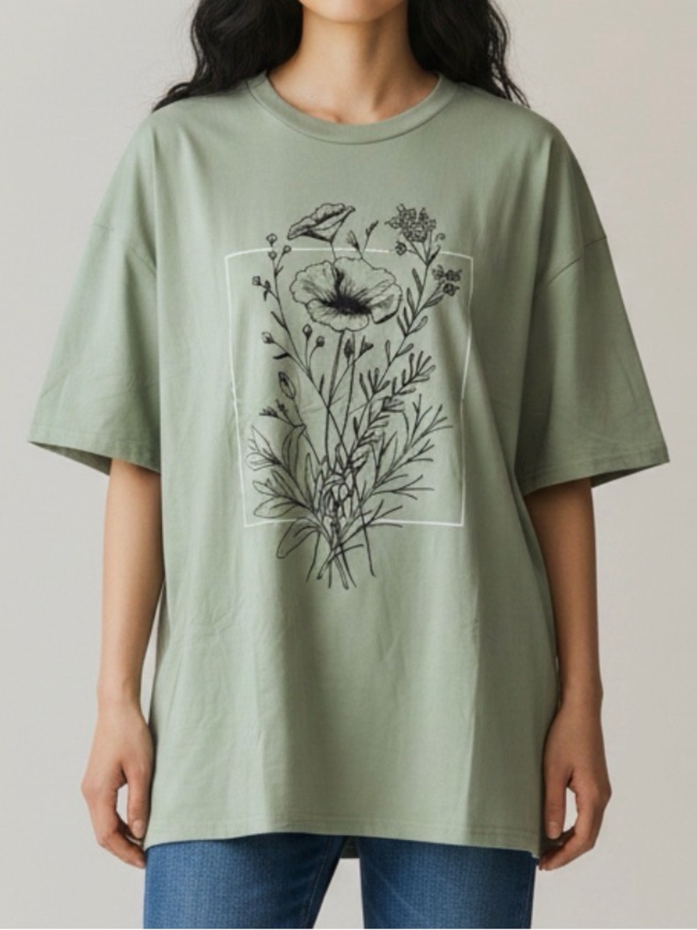 Oversized Floral Graphic Print Drop Shoulder Tee